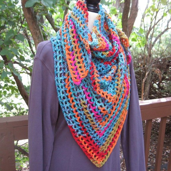 Boho Shawl Scarf Bohemian Accessories Multi Colored Shoulder Wrap Hand Crochet - Picture 2 of 7